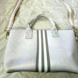 Prene Love Neoprene silver Fawn print w middle stripes satchel tote